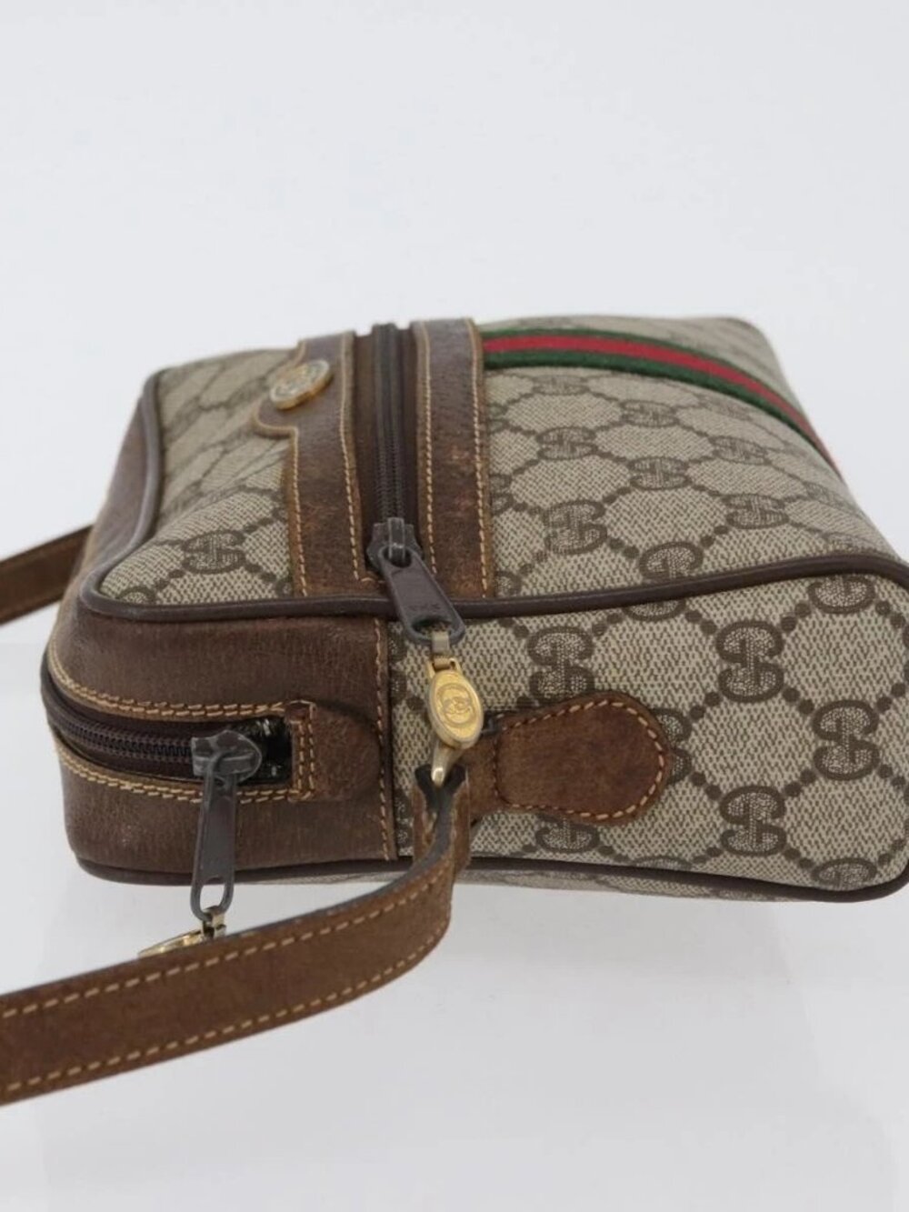 GUCCI GG Supreme Web Sherry Line Bag PVC Beige Gold 001 3654 5 Auth 172680 - Picture 7 of 16